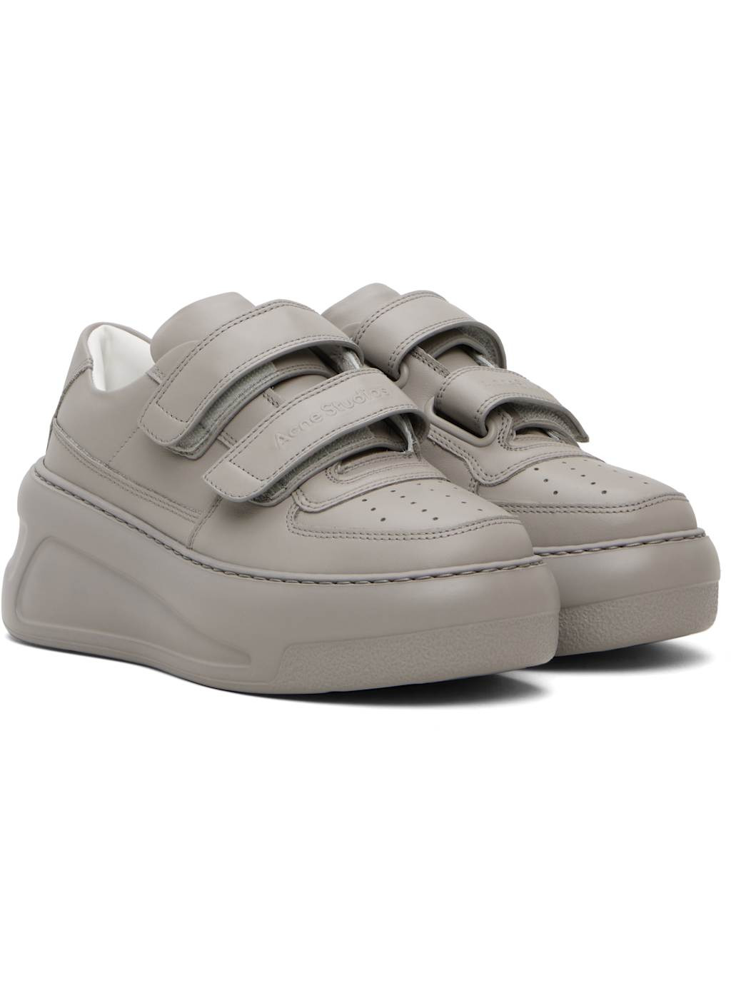 Gray Velcro Strap Platform Sneakers - 4