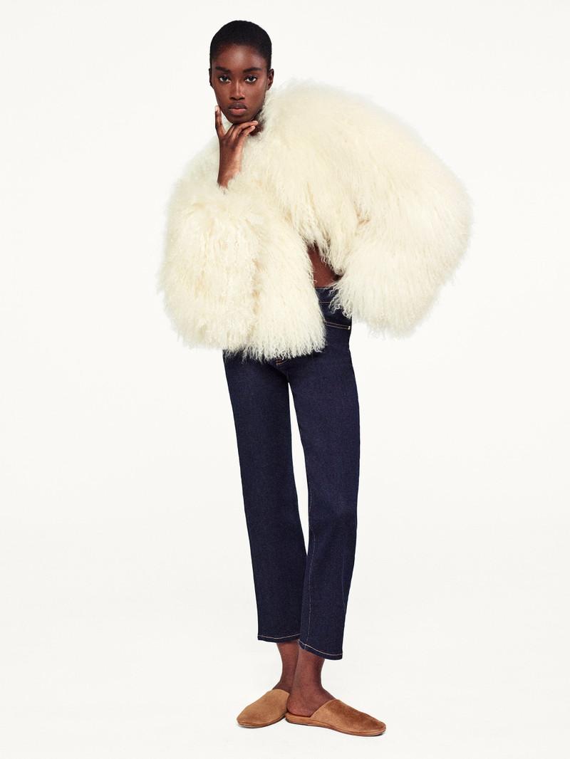 FRAME Shaggy Shearling Coat in Cream outlook
