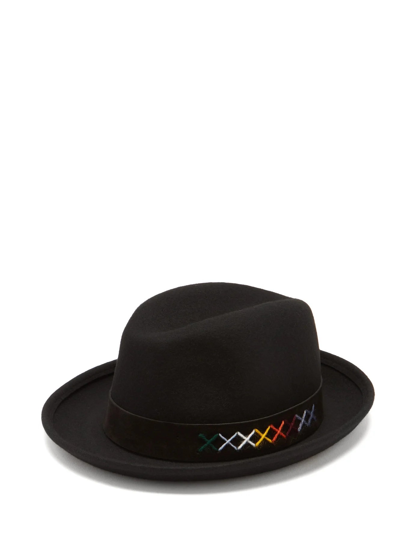 Embroidered wool fedora hat - 1