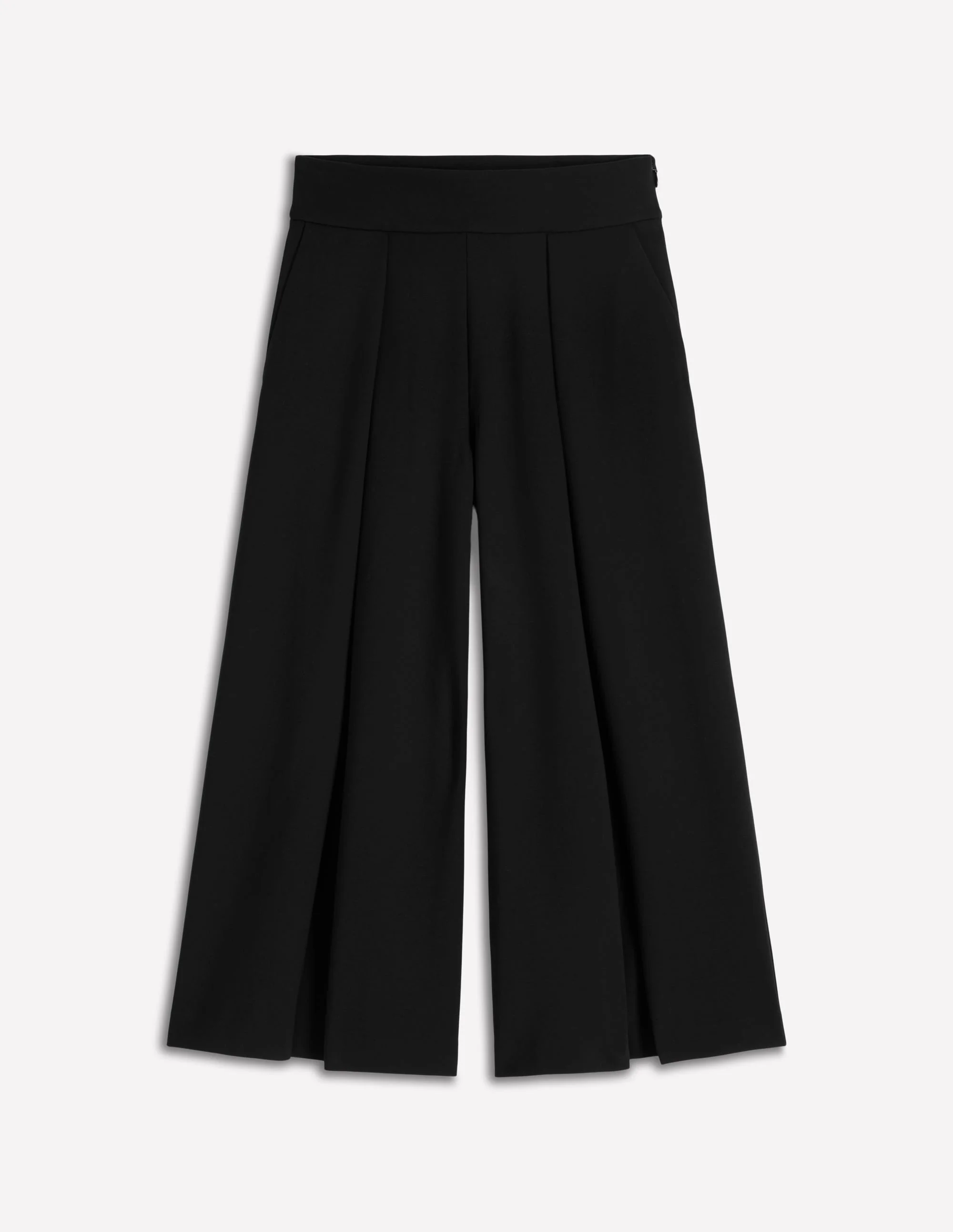 Single Pleat Ponte Culotte-Black - 1