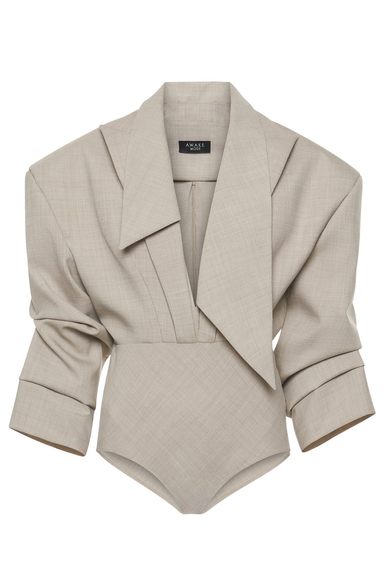 TAILORED BODYSUIT WITH SHIRT COLLAR INSERT BEIGE MELANGE 10