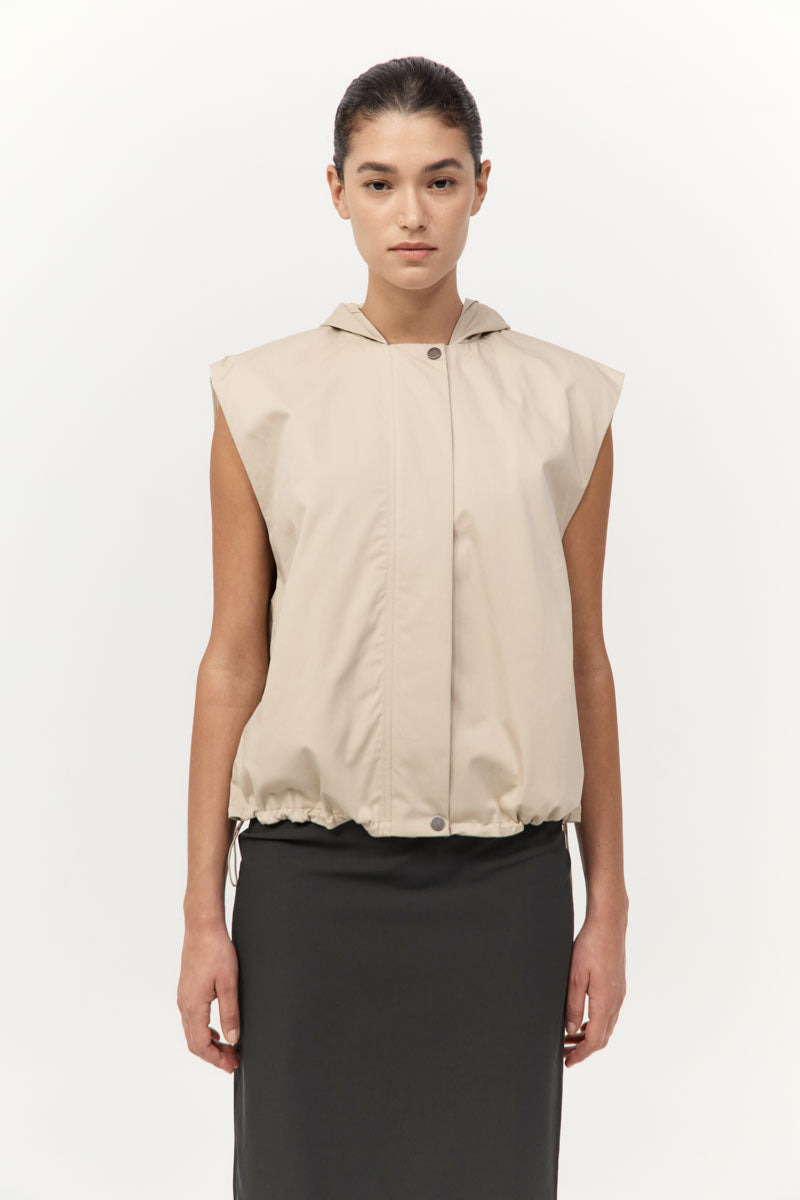 Cotton Sleeveless Parka - Champagne - 2