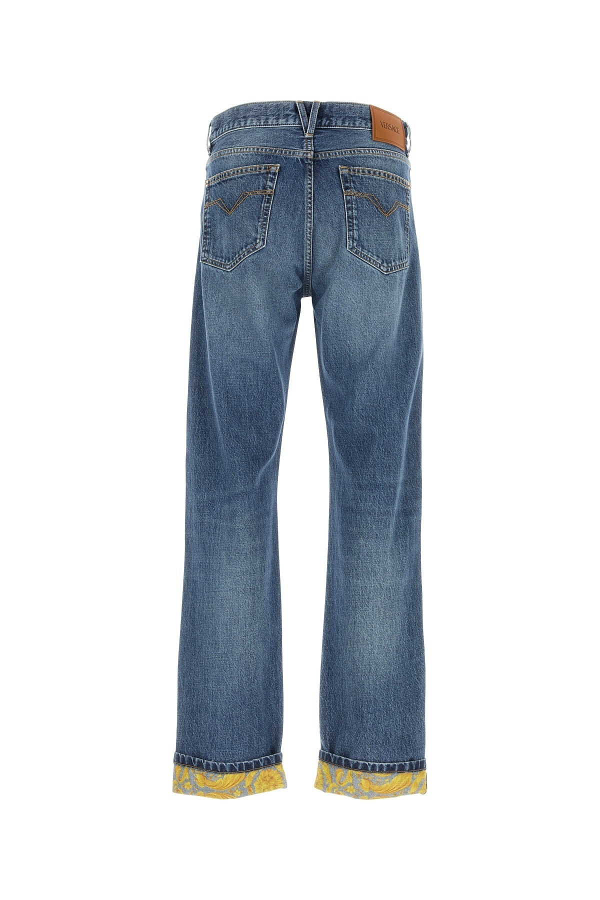 Versace Men Pant Denim Stone Wash Blue Denim Fabric + Barocco - 2