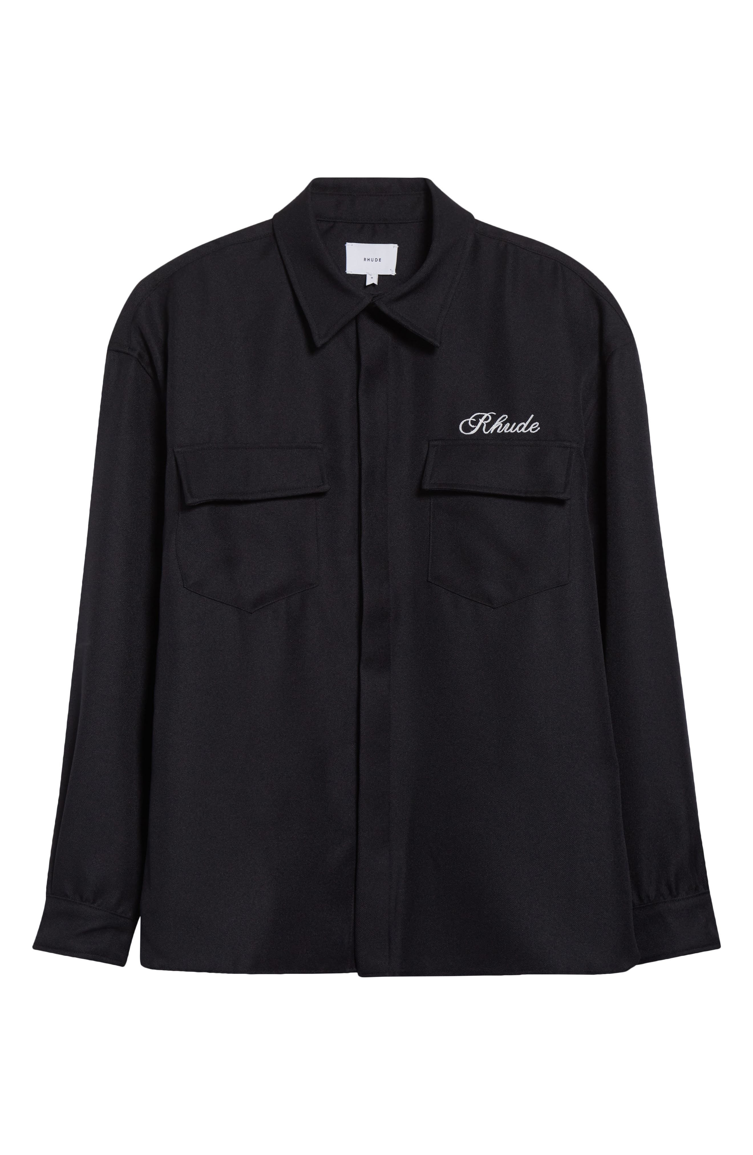 Rhude Boxy Long Sleeve Button-Up Work Shirt in Black 0015 at Nordstrom - 5