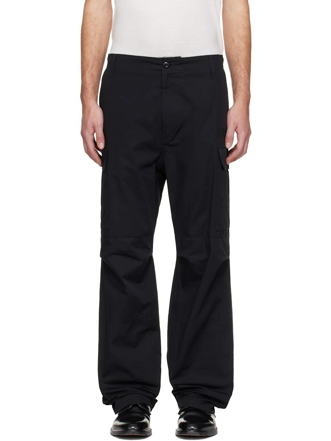 Black Embroidered Logo Cargo Pants - 1