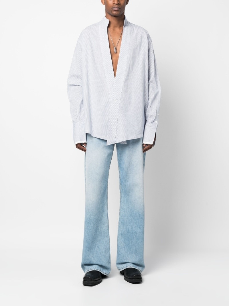 Greg Lauren pinstripe V-neck long-sleeve shirt outlook