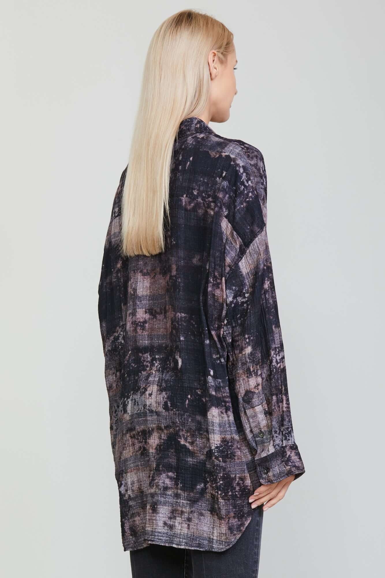 DROP NECK WORKSHIRT - BLEACHED BLACK PLAID - 3