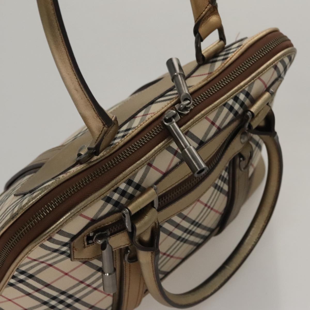 Burberry Nova Check Hand Bag Canvas Leather Beige Gold - 6