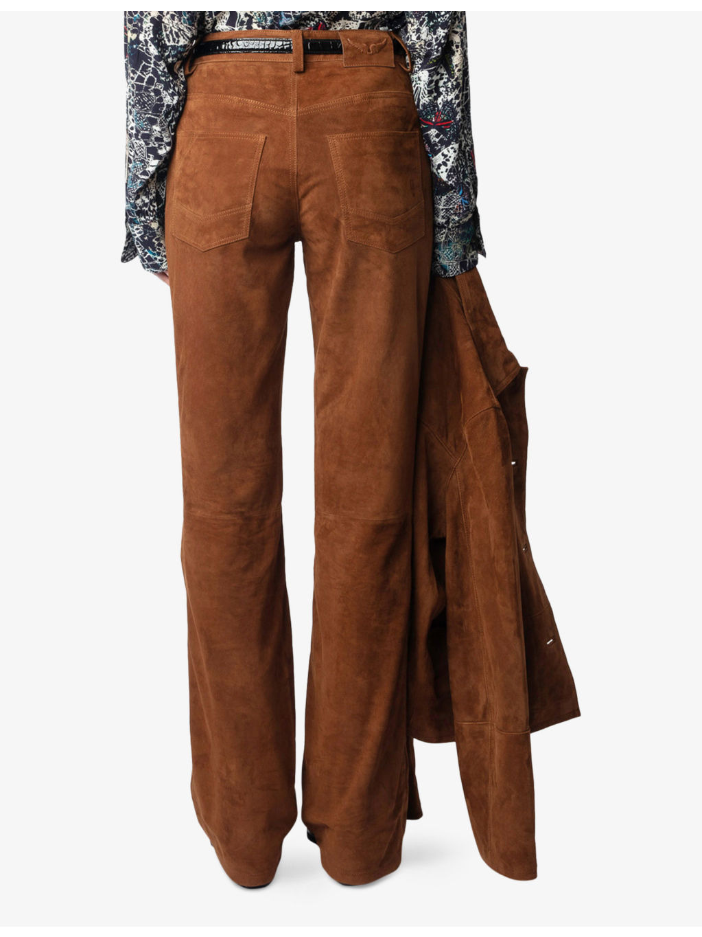 Pistol Flared-Leg Mid-Rise Suede Trousers - 4