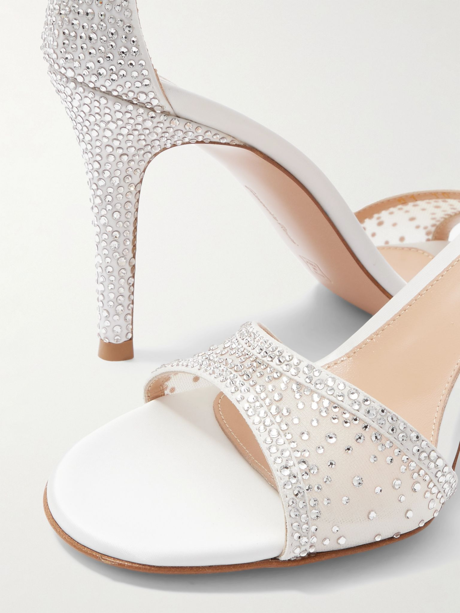 Rania 85 crystal-embellished organza-trimmed suede sandals Off-white - 4