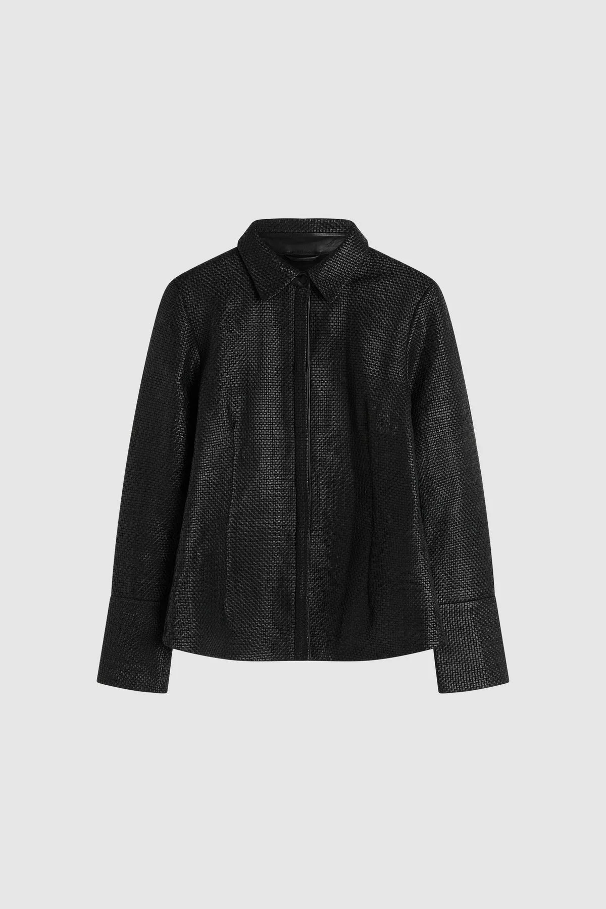 Woven Leather Shirt - Black - 1