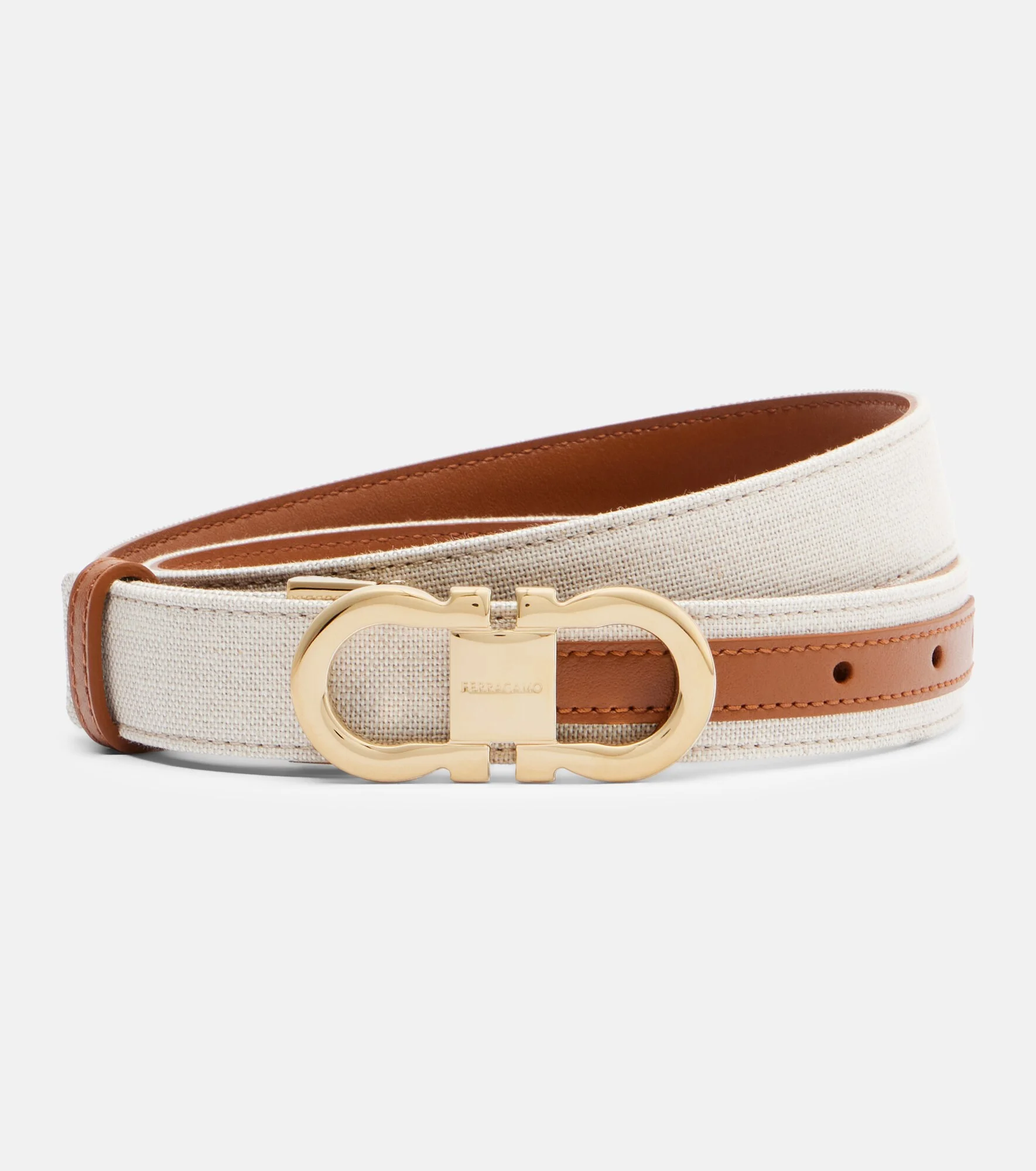 Gancini canvas and leather belt - 1
