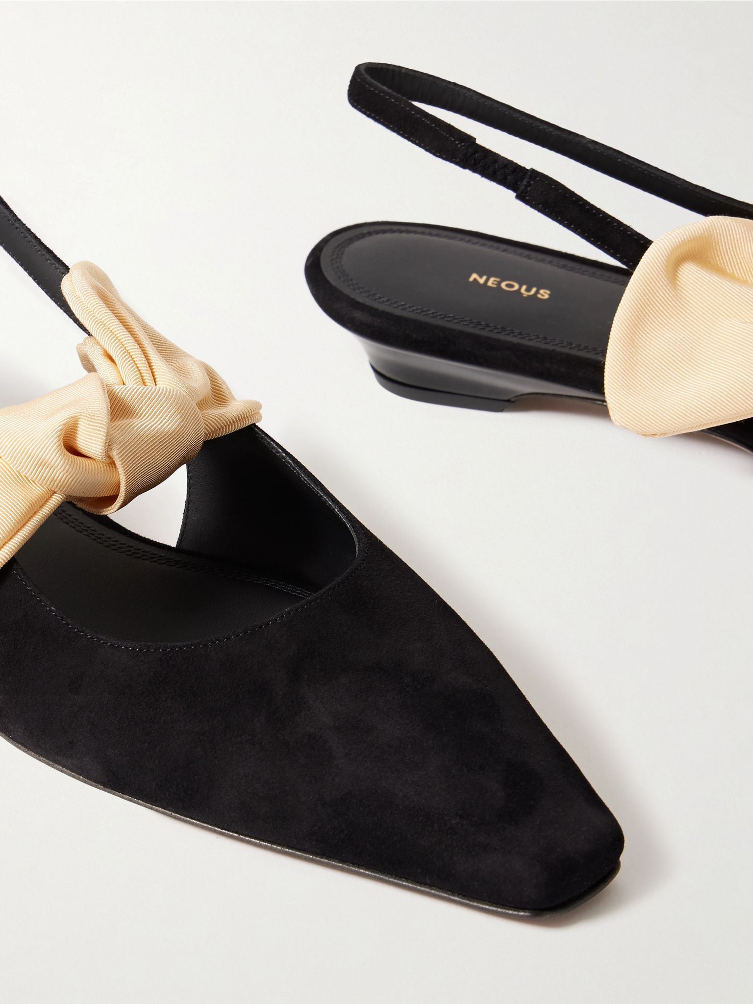 Uba bow-embellished faille and suede slingback flats Black - 4
