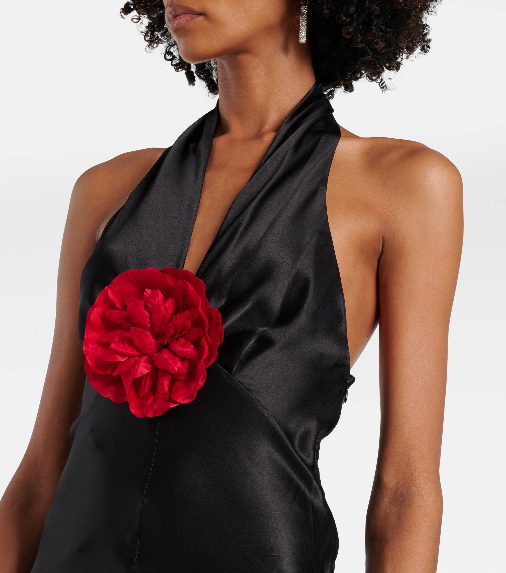Floral-appliqué silk satin midi dress - 4