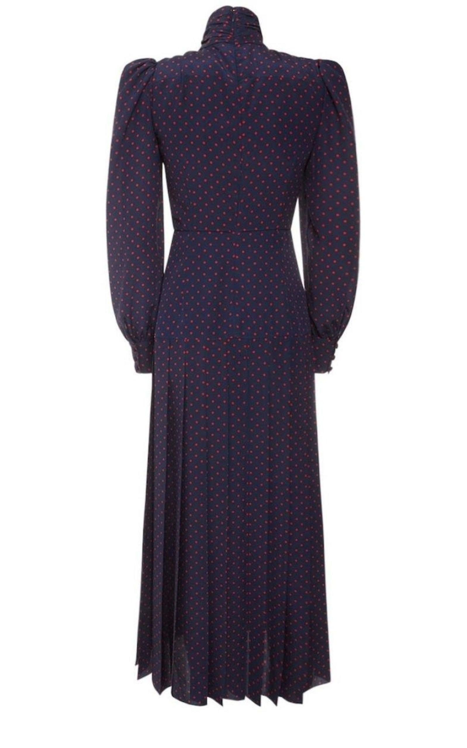 Long-Sleeve Highneck Polka-Dot Dress - 4