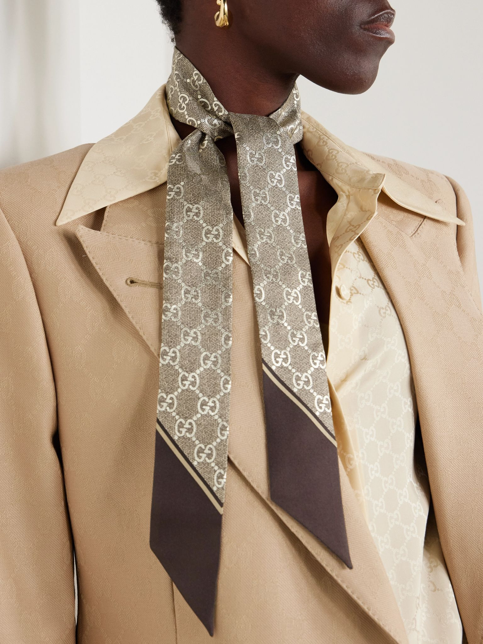 Printed silk-twill scarf Beige - 2
