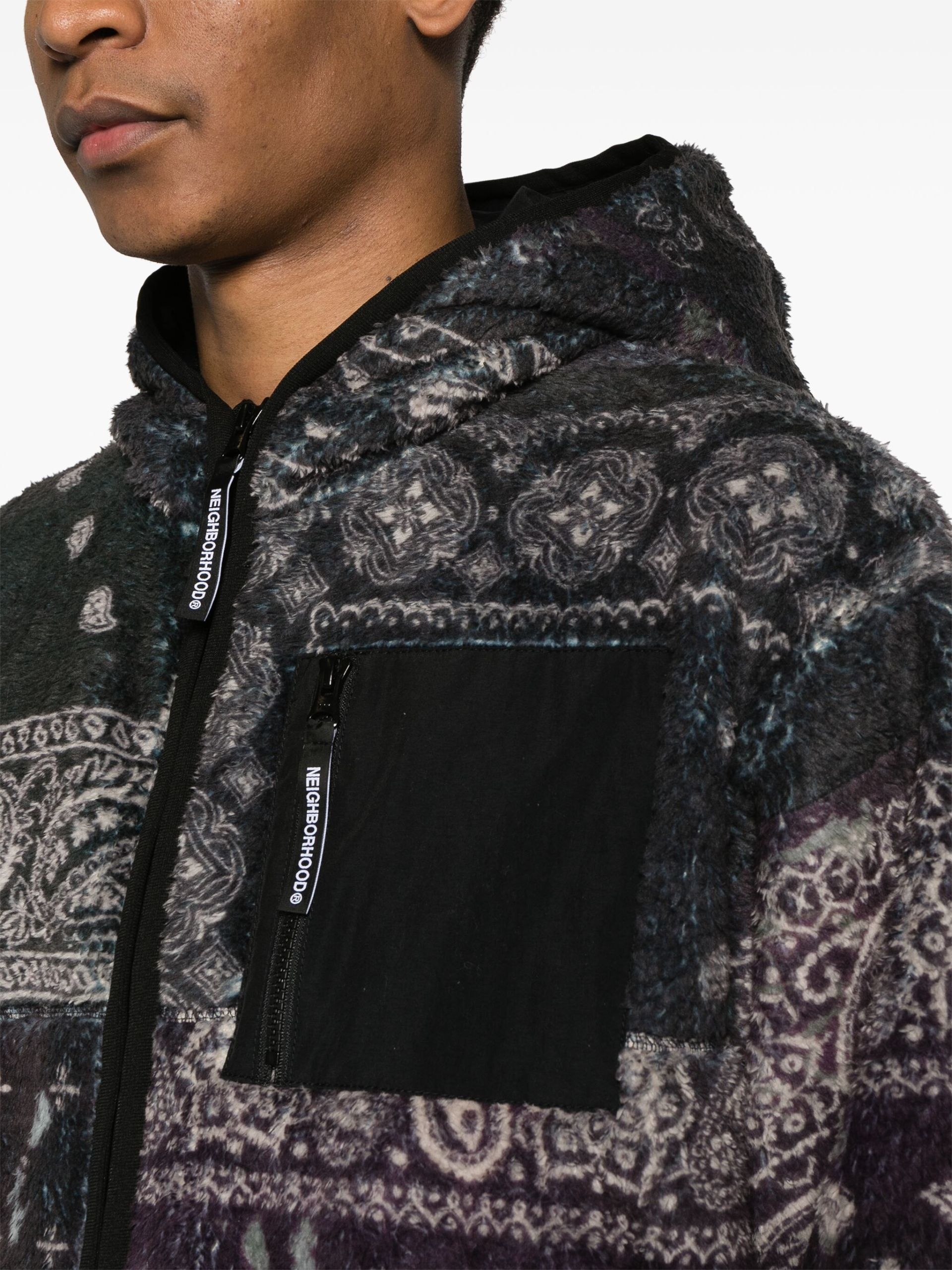 Black Bandana-Print Fleece Jacket - 5