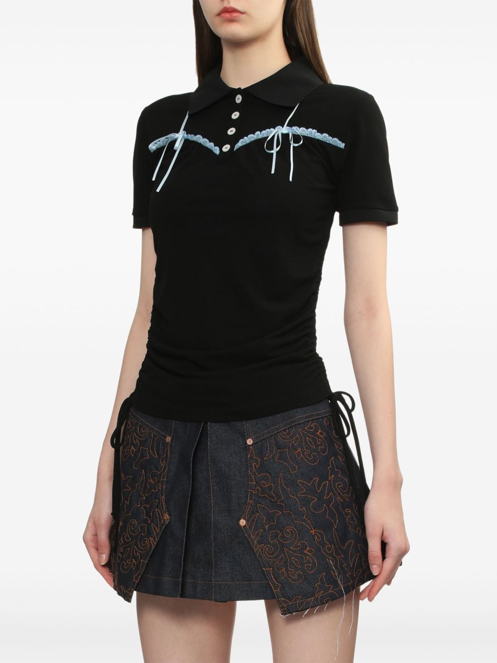 lace-detailing polo top - 3
