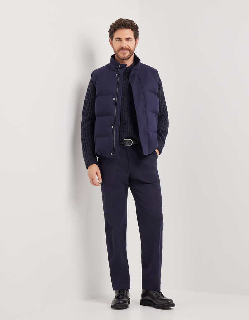 Canali NAVY CREW NECK WITH HAMMER-STYLE SHOULDER IN WOOL AND SILK BOUCLÉ outlook