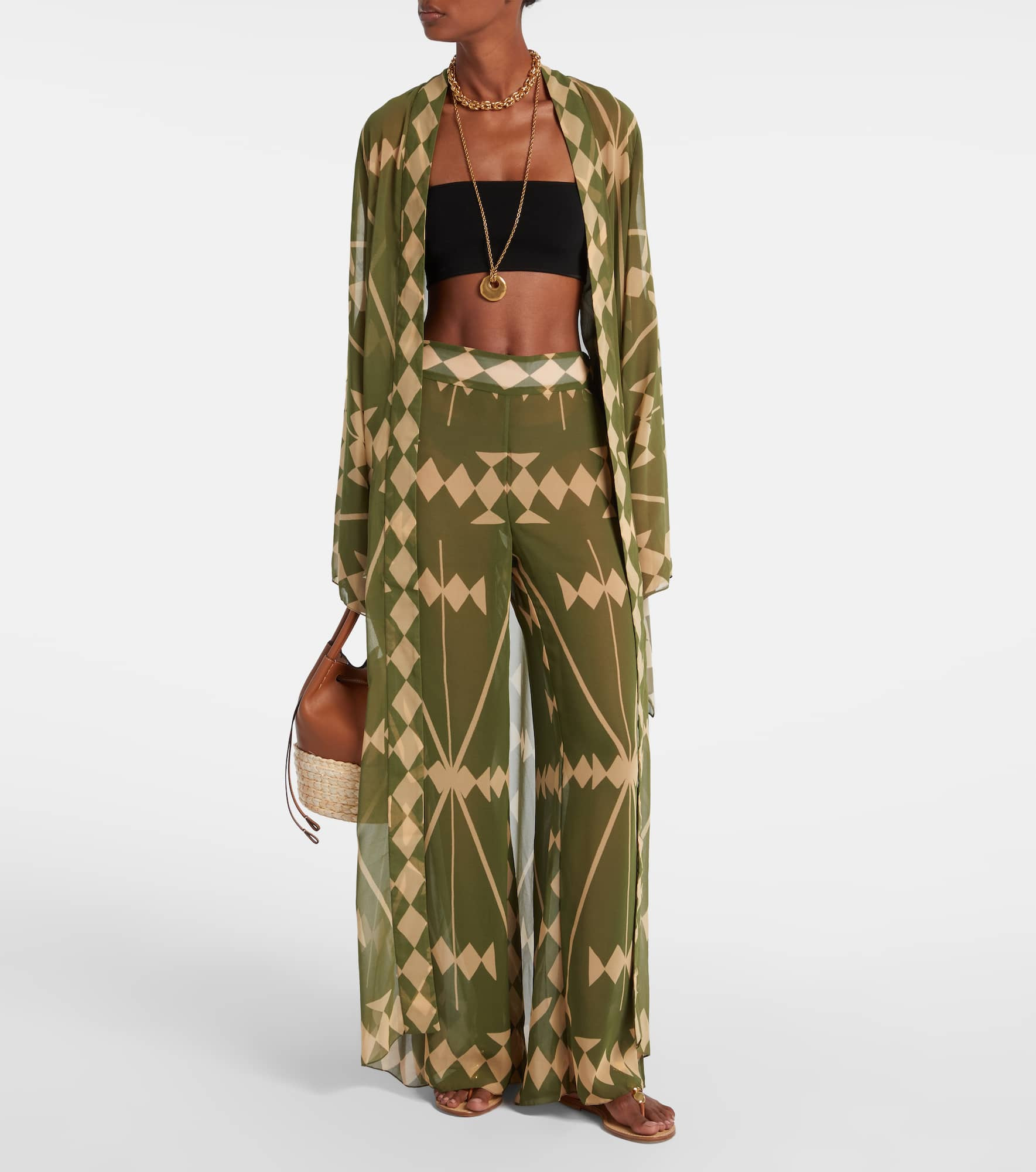 Printed sheer chiffon palazzo pants - 2