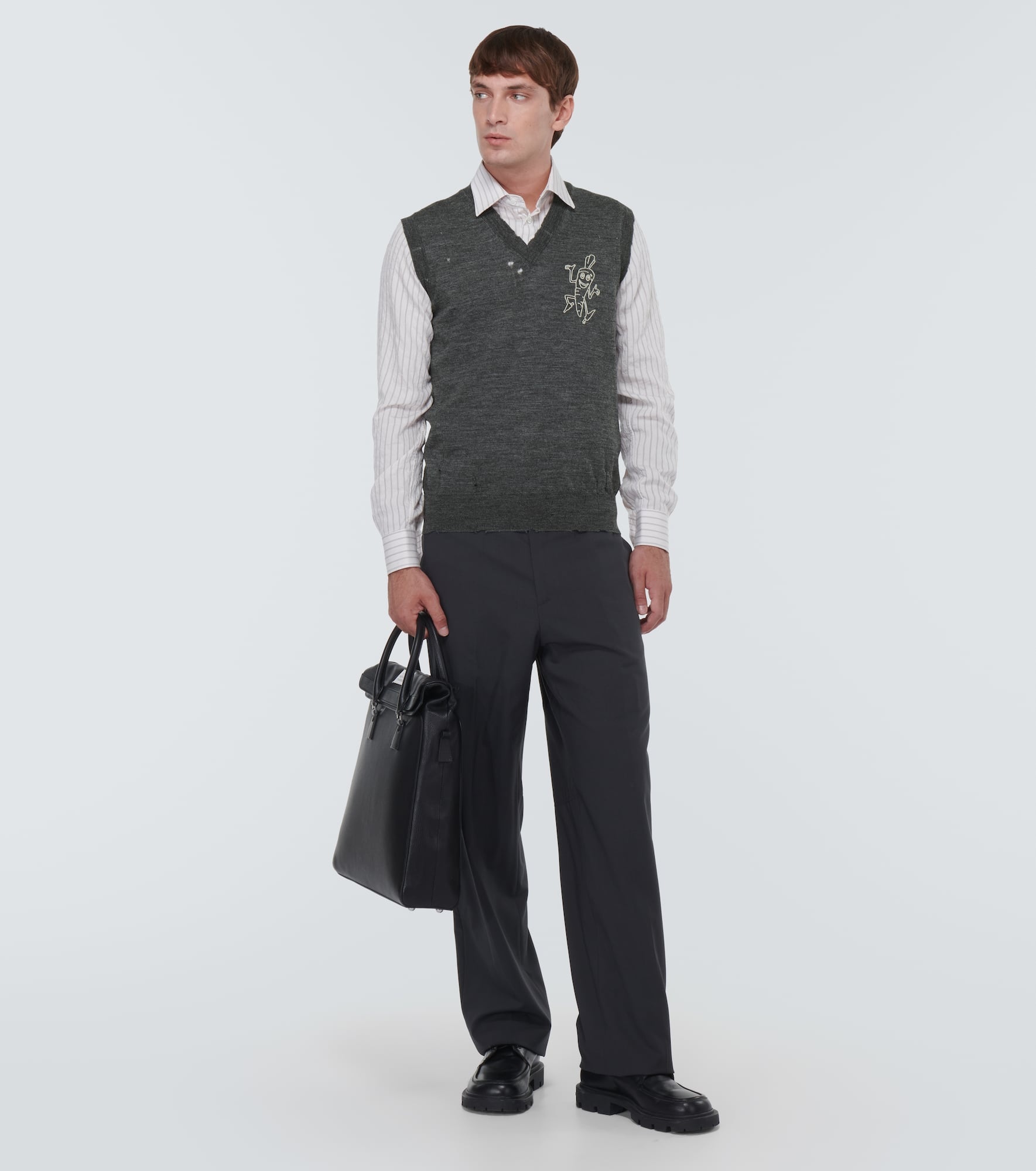 Printed distressed wool sweater vest - 2