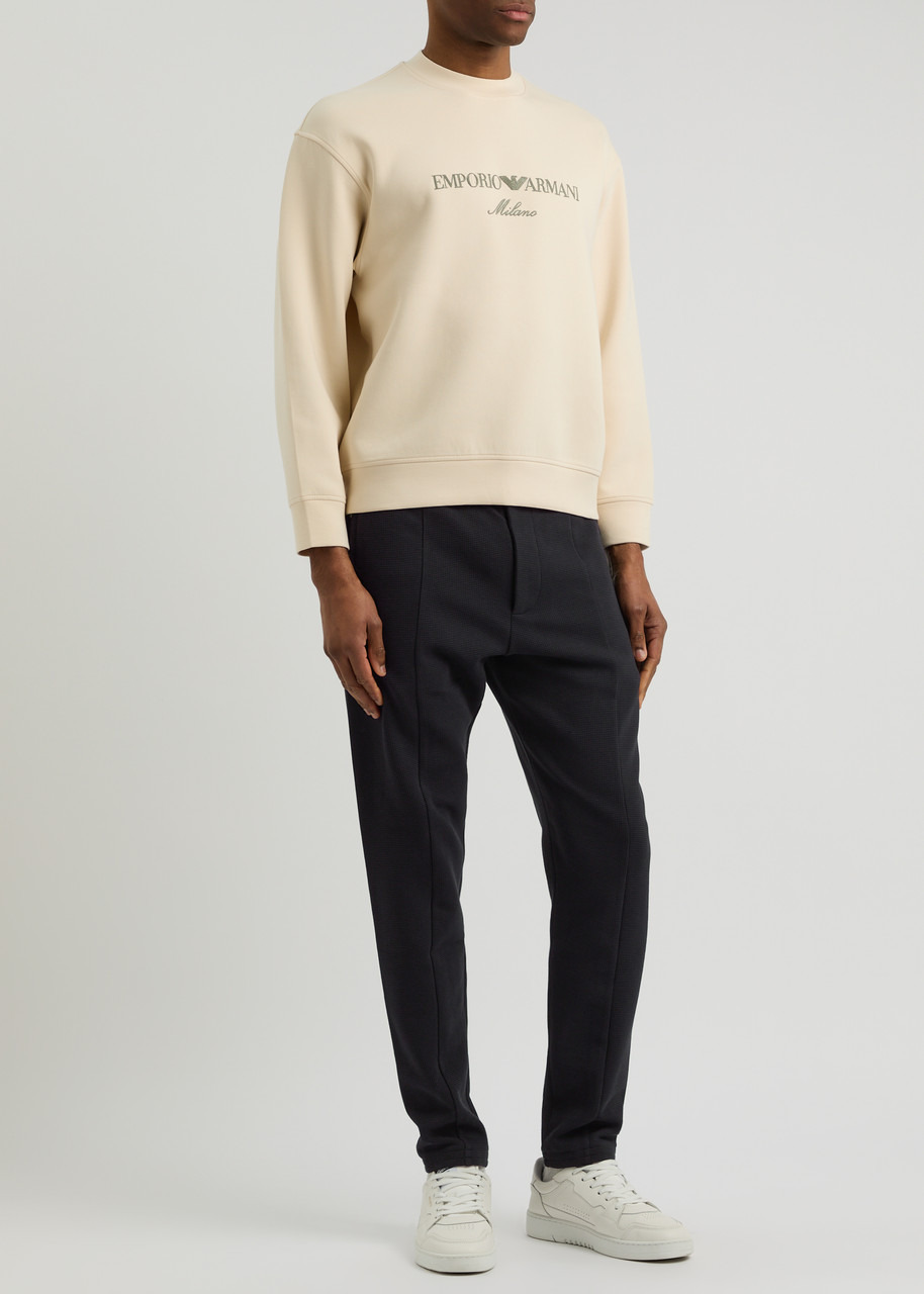 Emporio Armani Tapered Waffle-knit Cotton-blend Trousers - 4