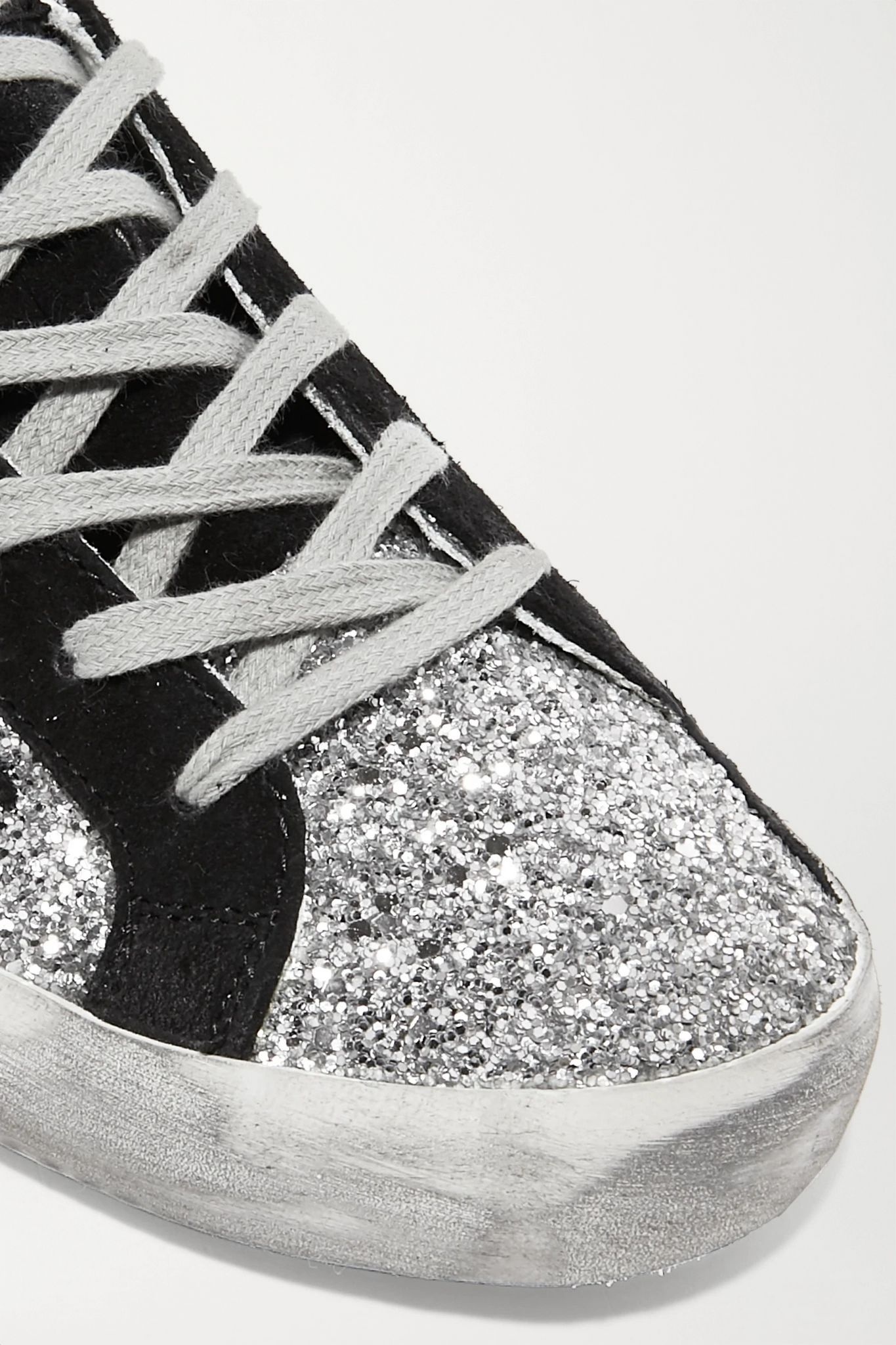 Superstar glittered leather and suede sneakers - 4