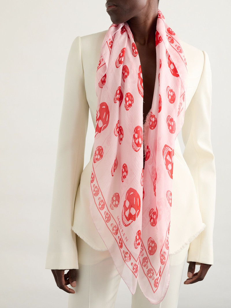 Alexander McQueen Printed silk-chiffon scarf Red outlook