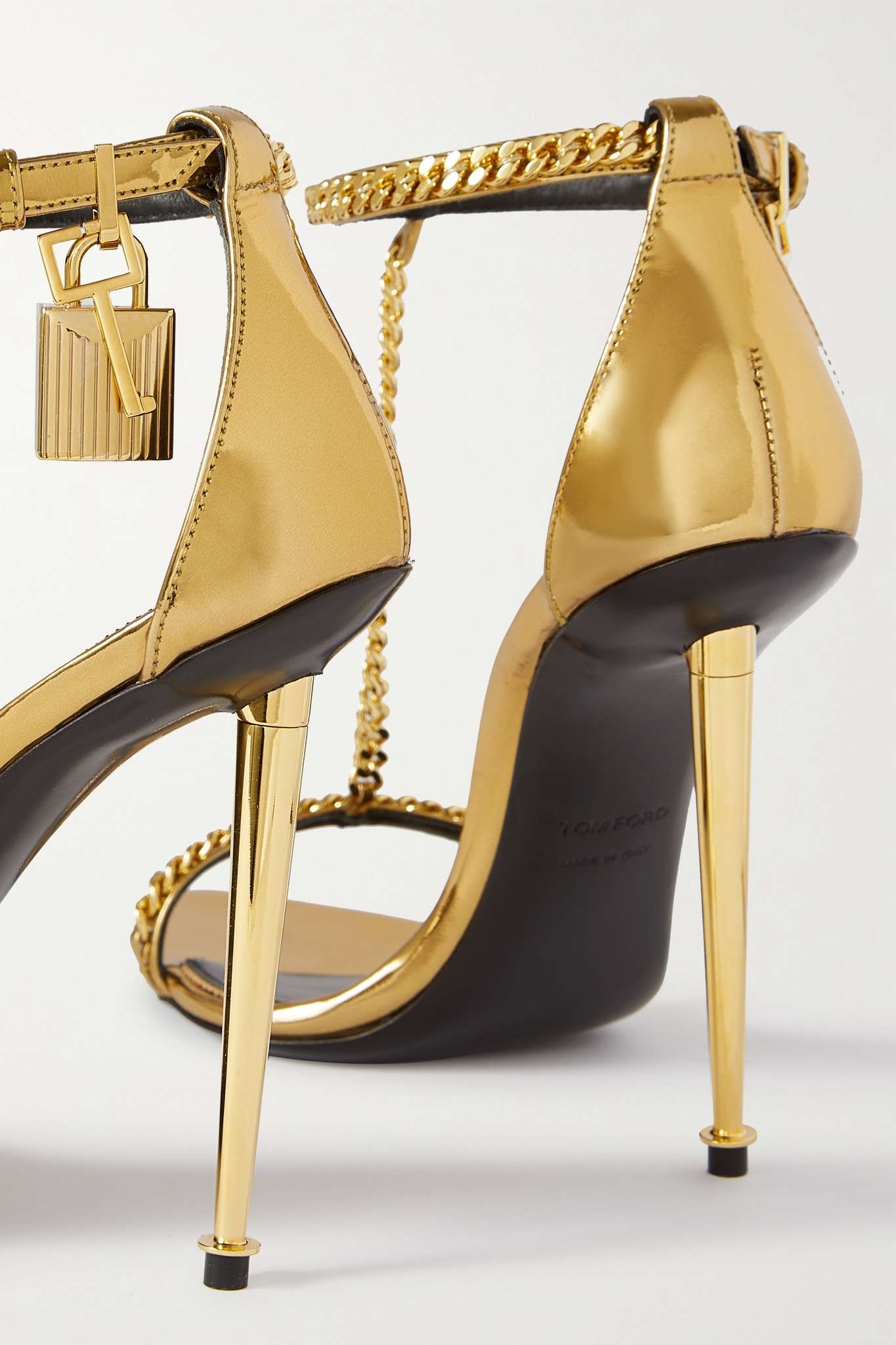 Padlock Chain embellished leather sandals - 4