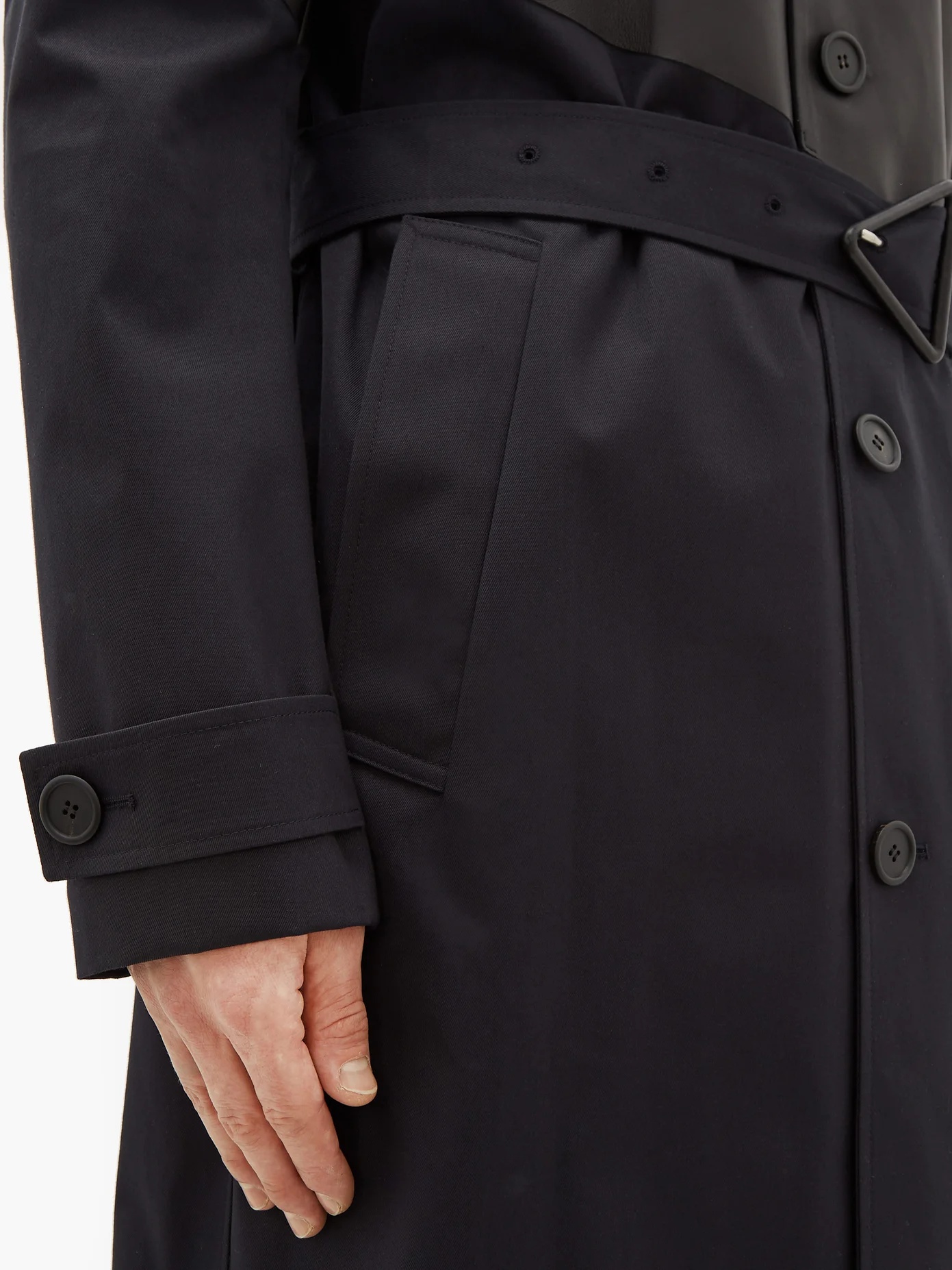 Twill and leather trench coat - 3