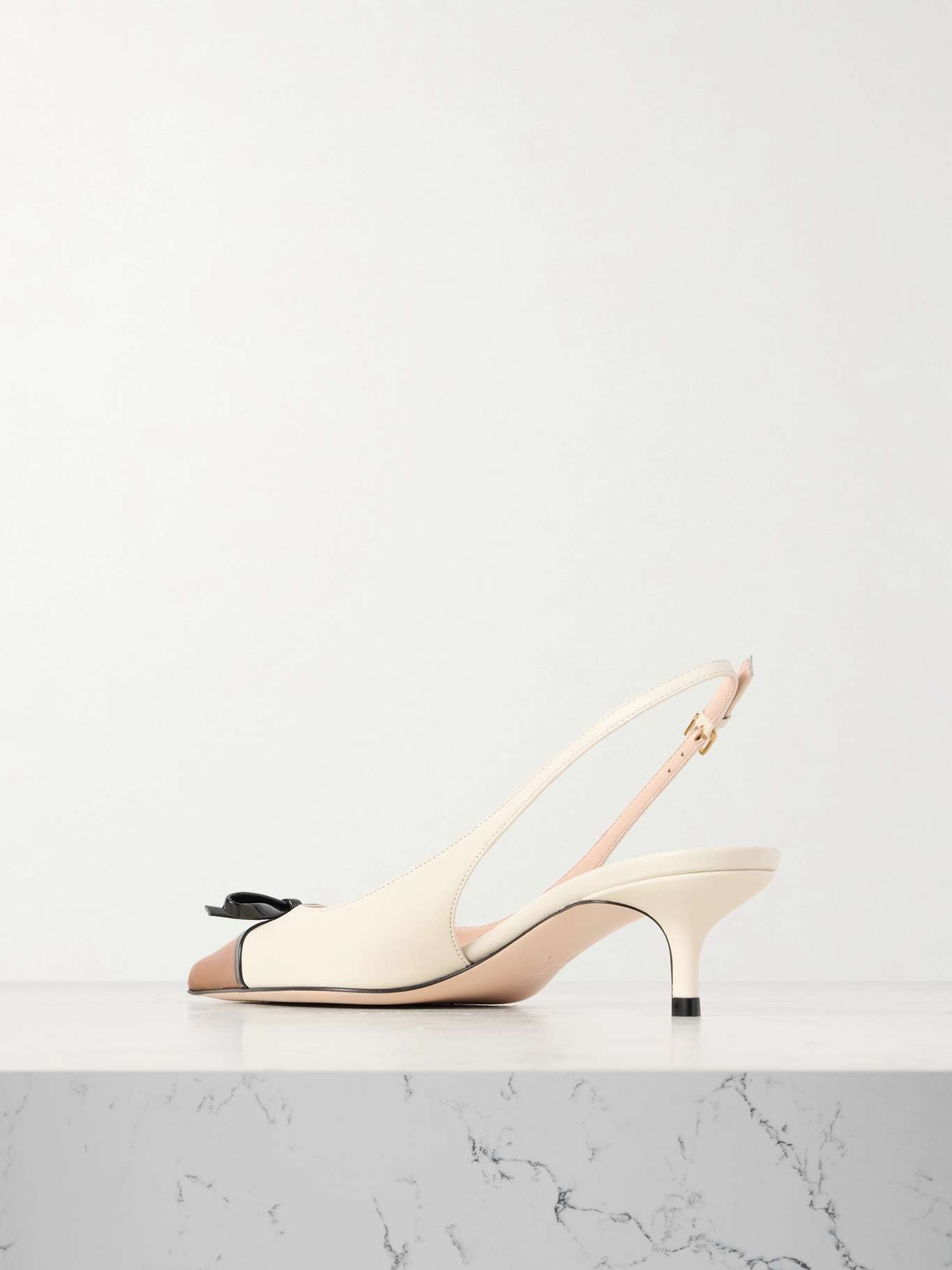 Bepointy 45 bow-embellished color-block leather slingback pumps Ivory - 3