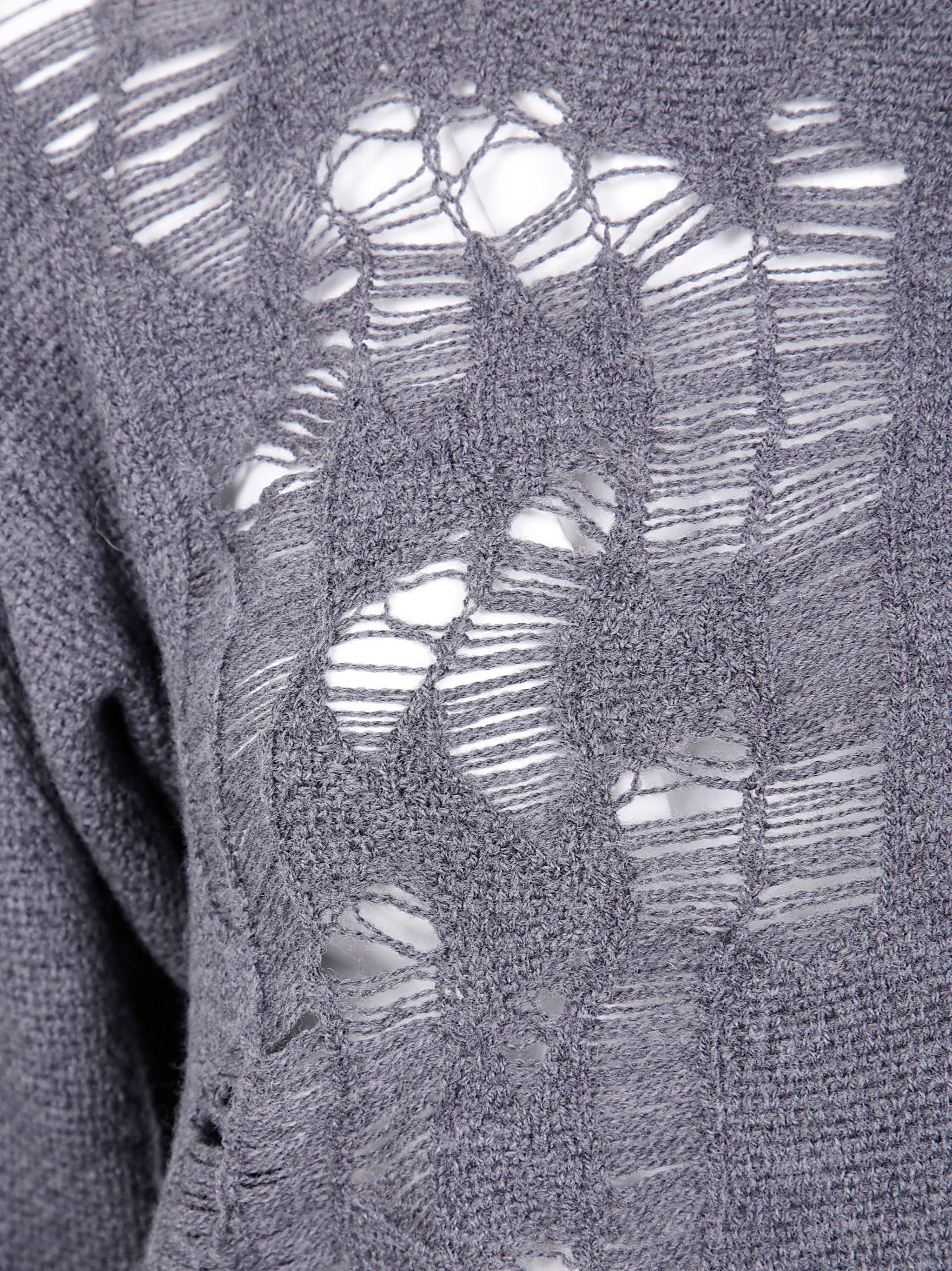 Ann Demeulemeester Women "Gabriela" Destroyed Seed Stitch Crew Neck Sweater With Drawstrings - 3