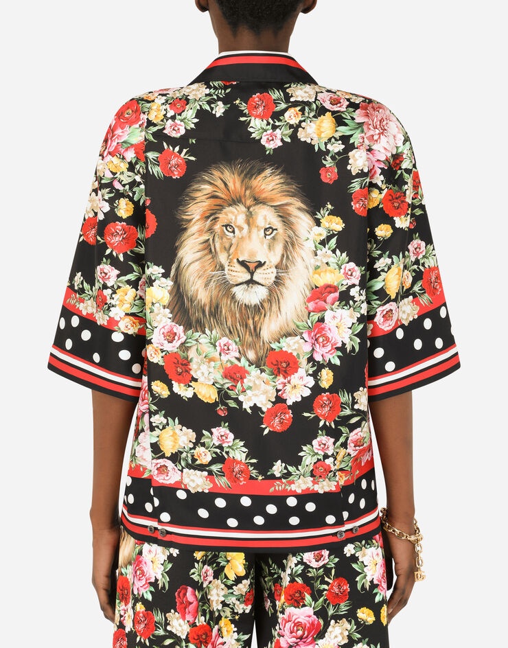 Silk hawaiian shirt with lion mix print - 8