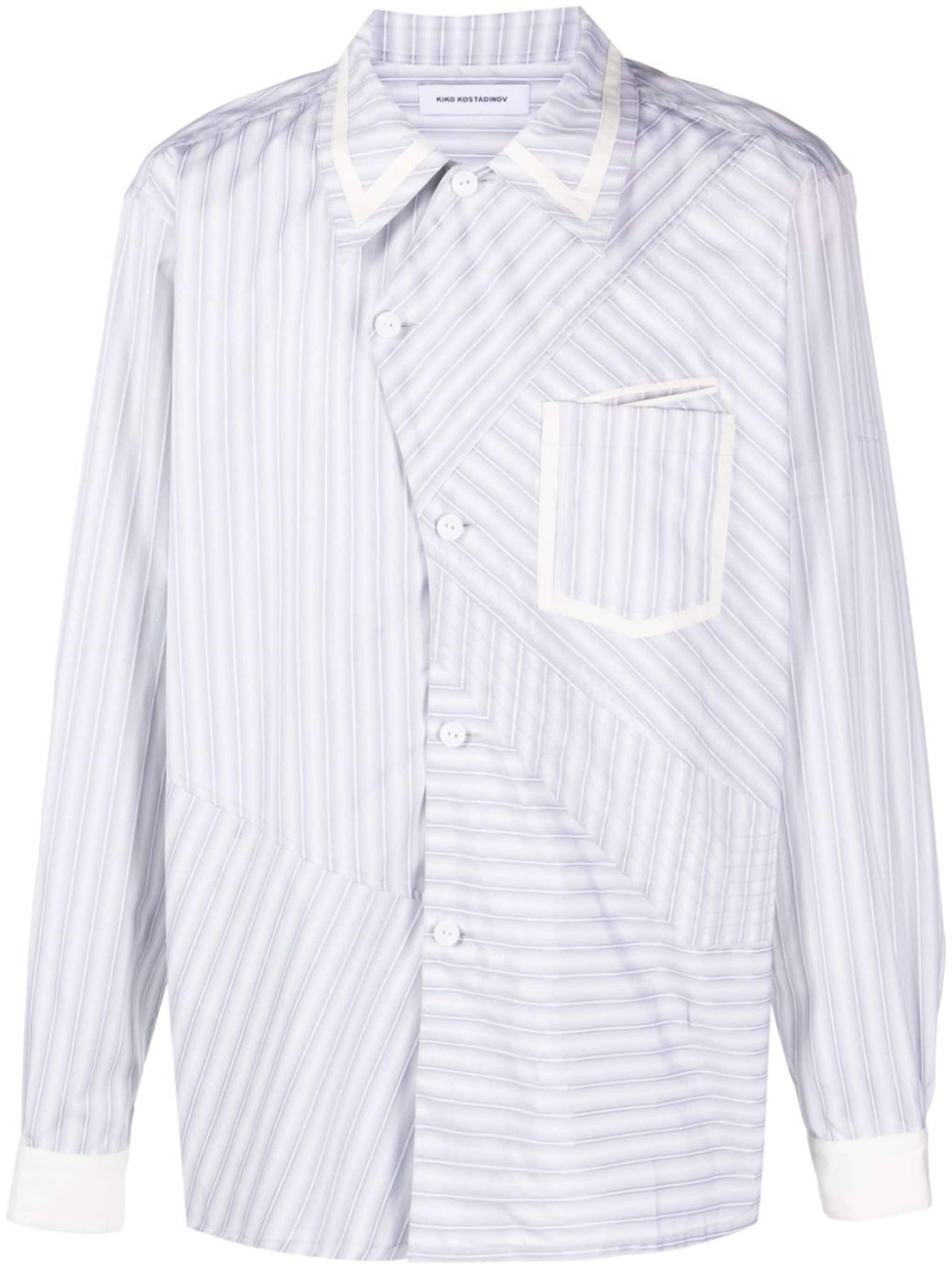 asymmetric-fastening striped cotton shirt - 1