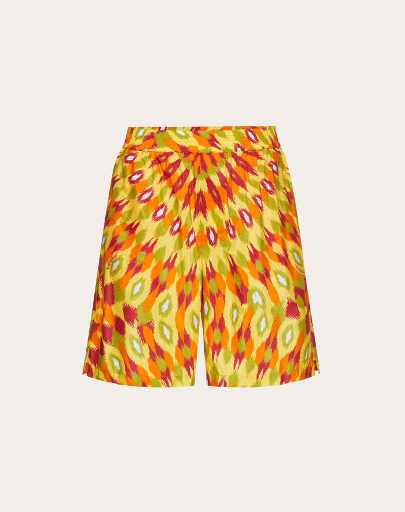 SILK AND COTTON BERMUDA SHORTS WITH ROUND RAIN PRINT 1