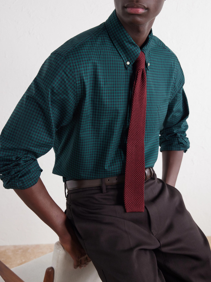 Button-Down Collar Checked Cotton Shirt 5