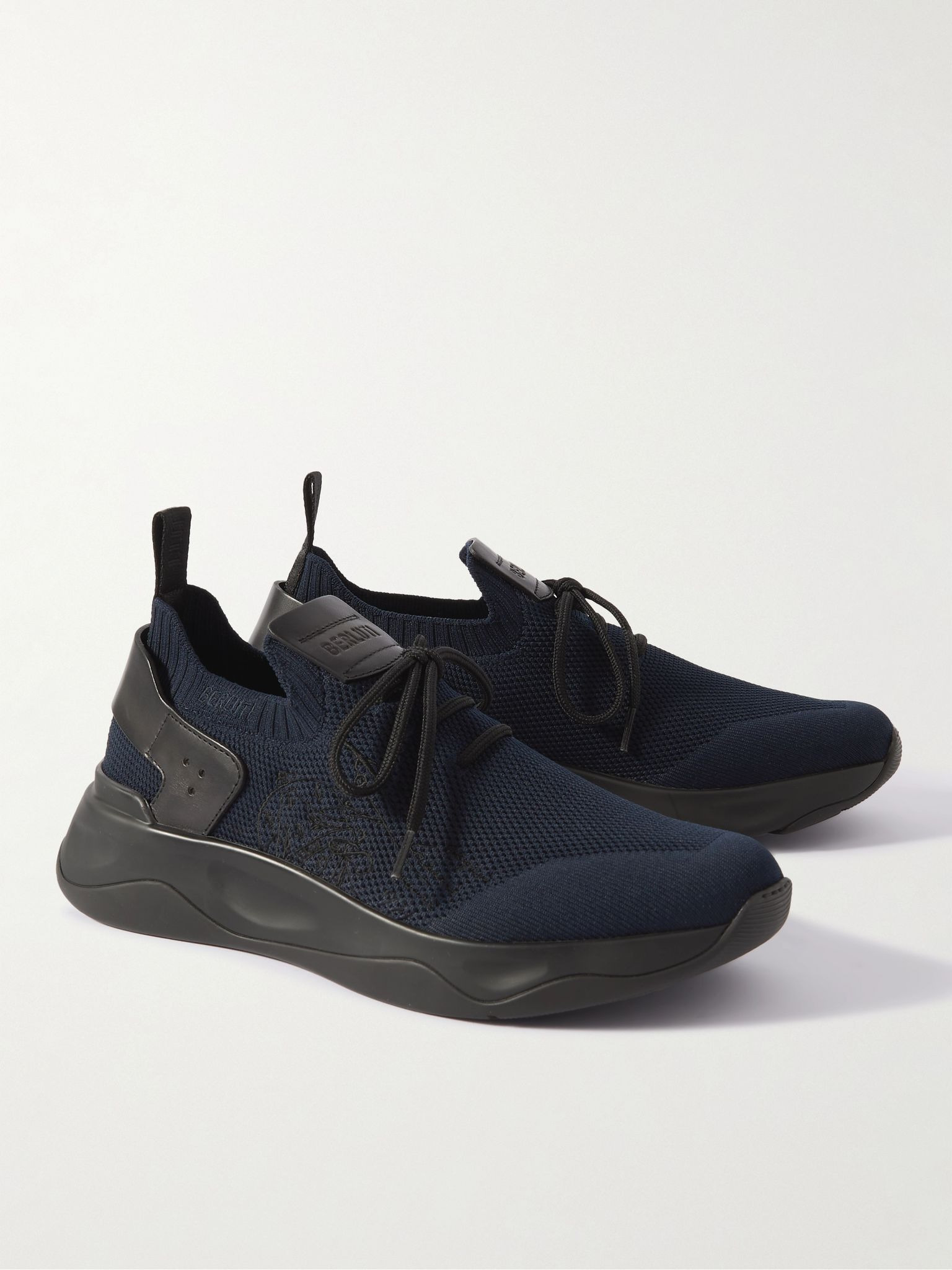 Shadow Venezia Leather-Trimmed Stretch-Knit Sneakers Navy - 4