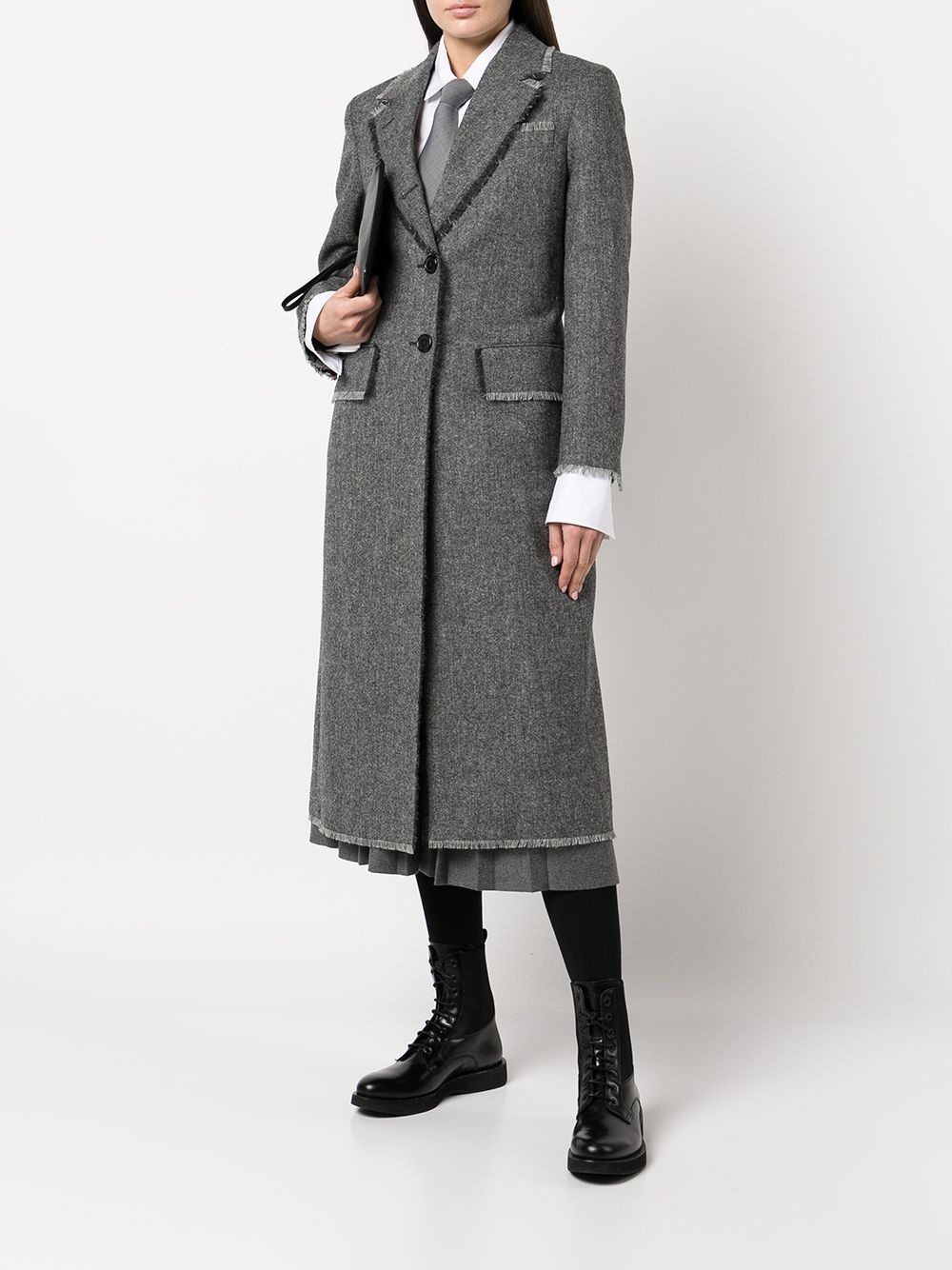 frayed trim single-breasted coat - 2
