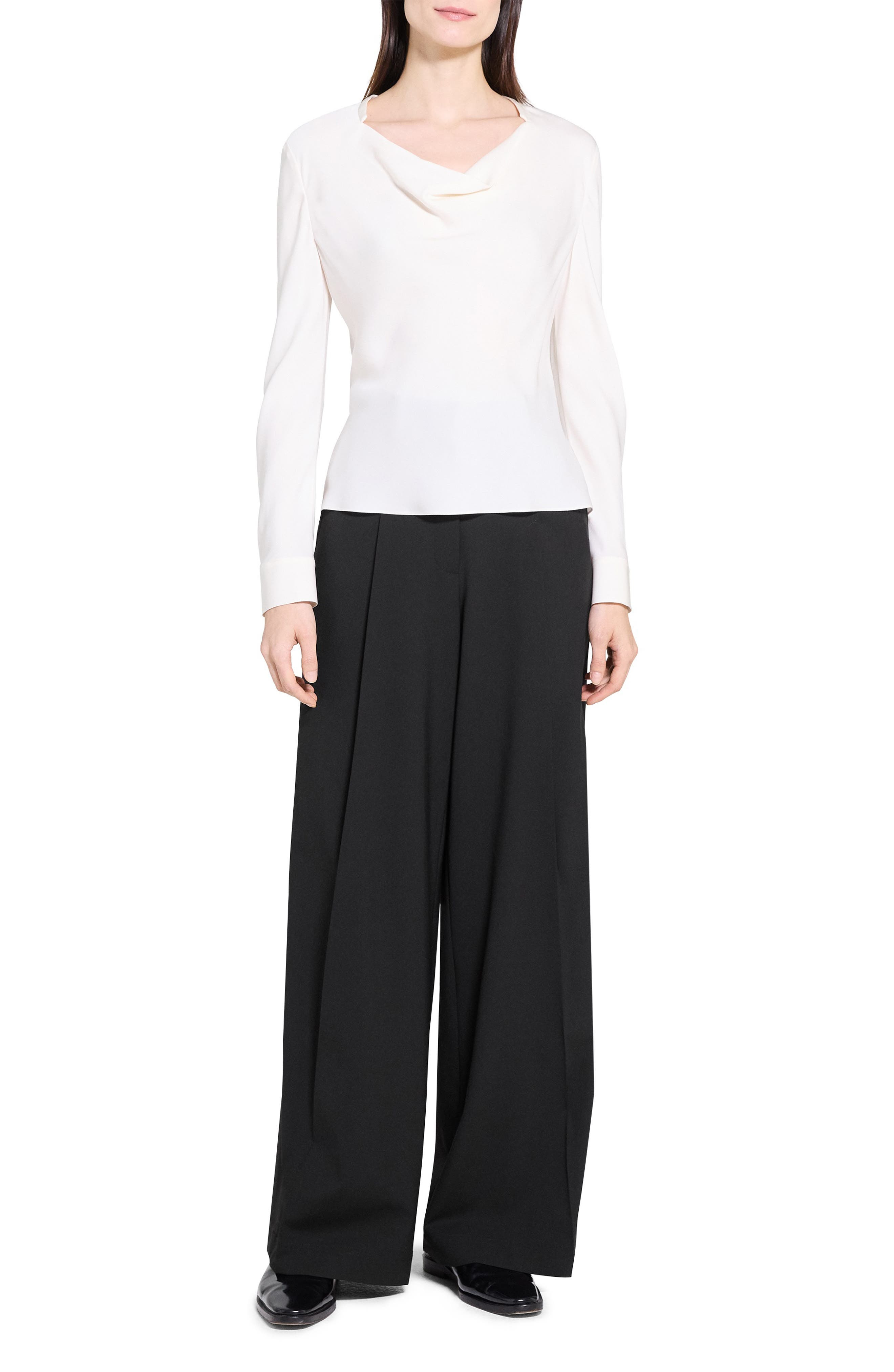 Theory Cowl Neck Silk Top in Ivory at Nordstrom - 8