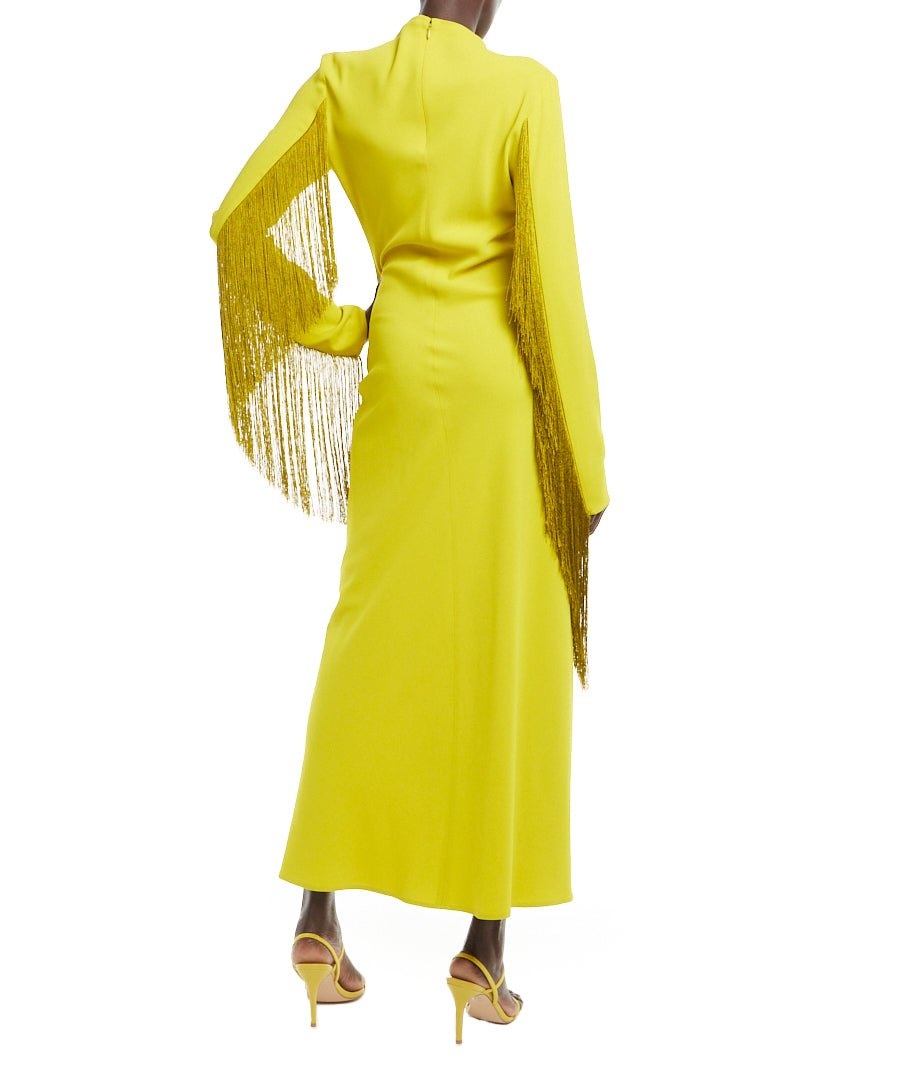 Crepe Fitted Bias Dress With Fringe - 3