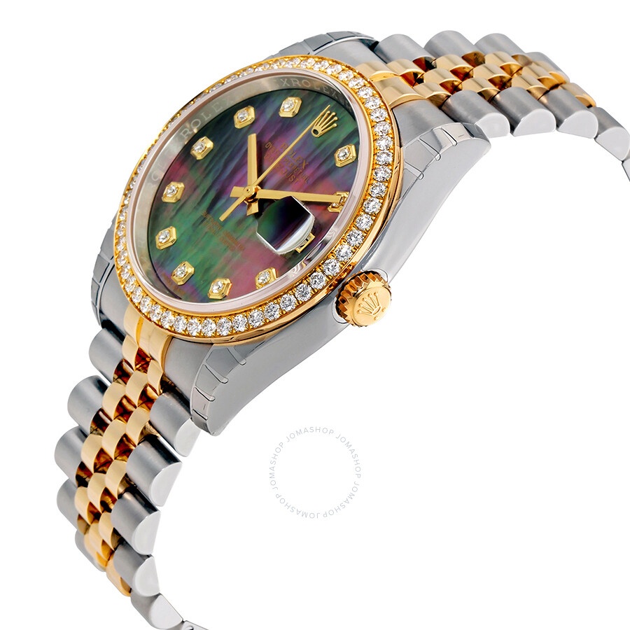 Rolex Datejust Black Mother of Pearl Dial Automatic Ladies 18 Carat Yellow Gold and Stainless Steel  - 2