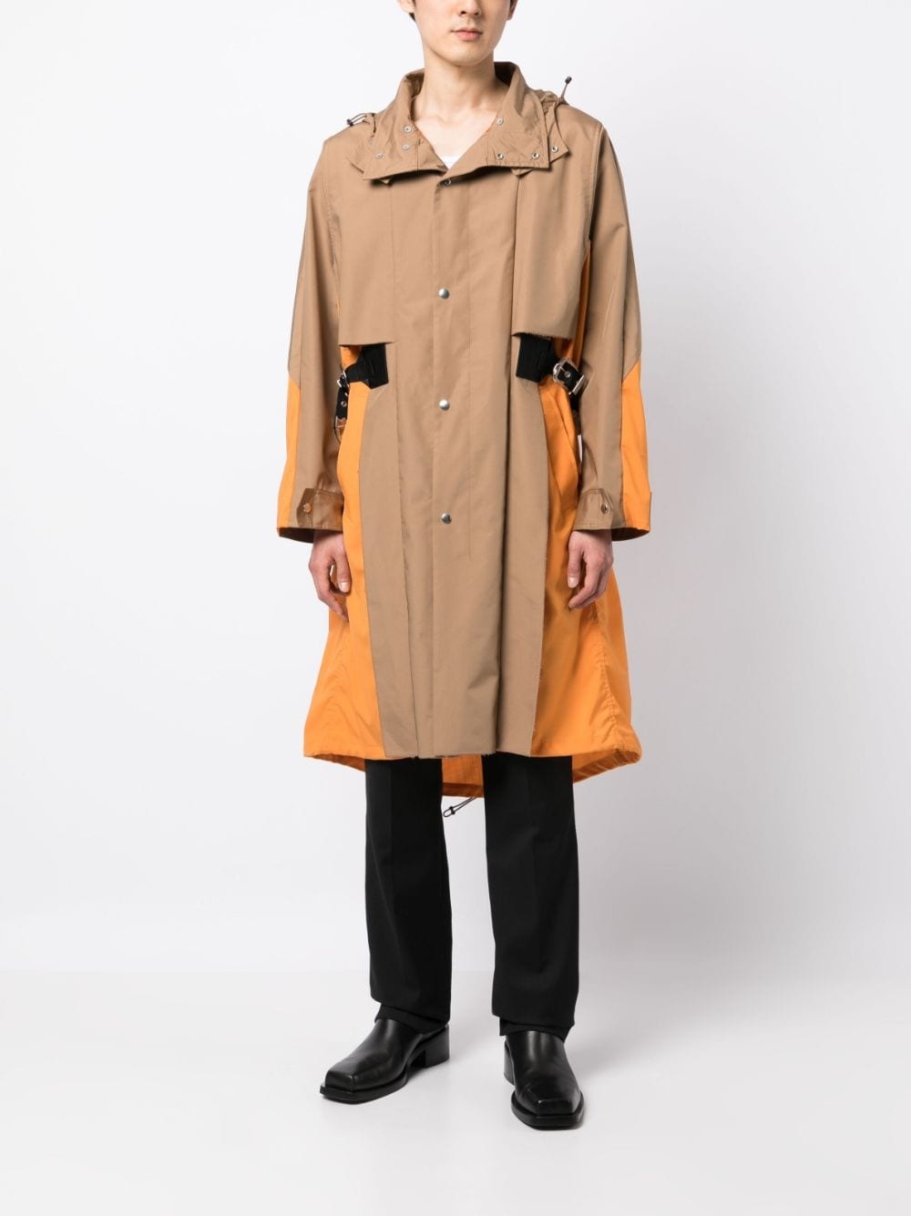 taffeta detachable-hood midi coat - 2