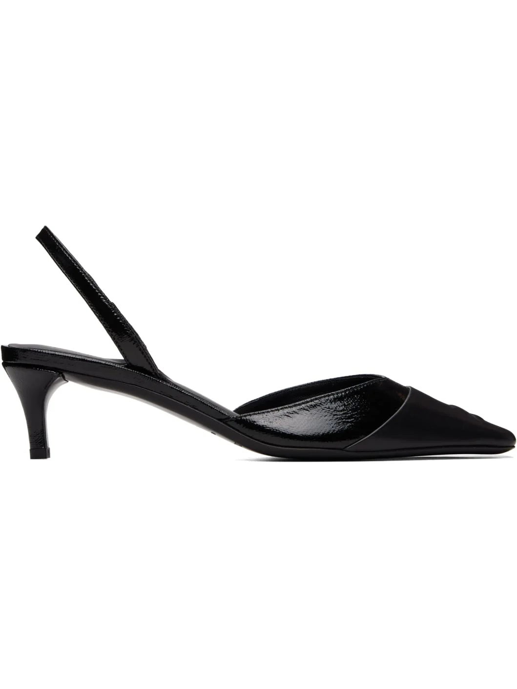 Black Vinyl Toe Cap Slingback Heels - 1