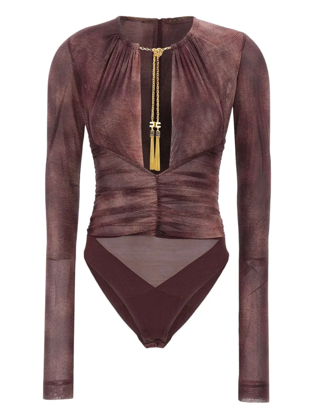 snakeskin-print gathered bodysuit - 1