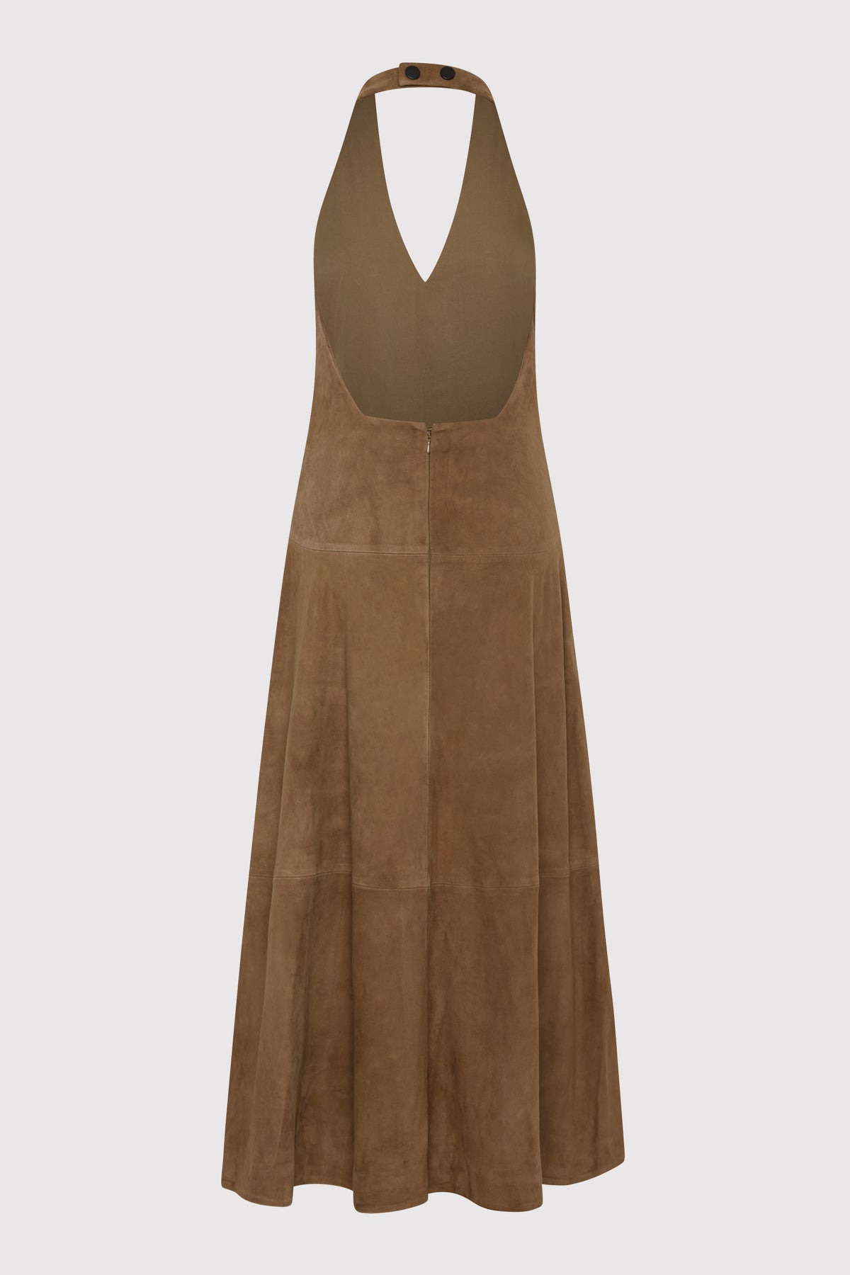 Suede Halter Plunge Dress - Toffee - 12
