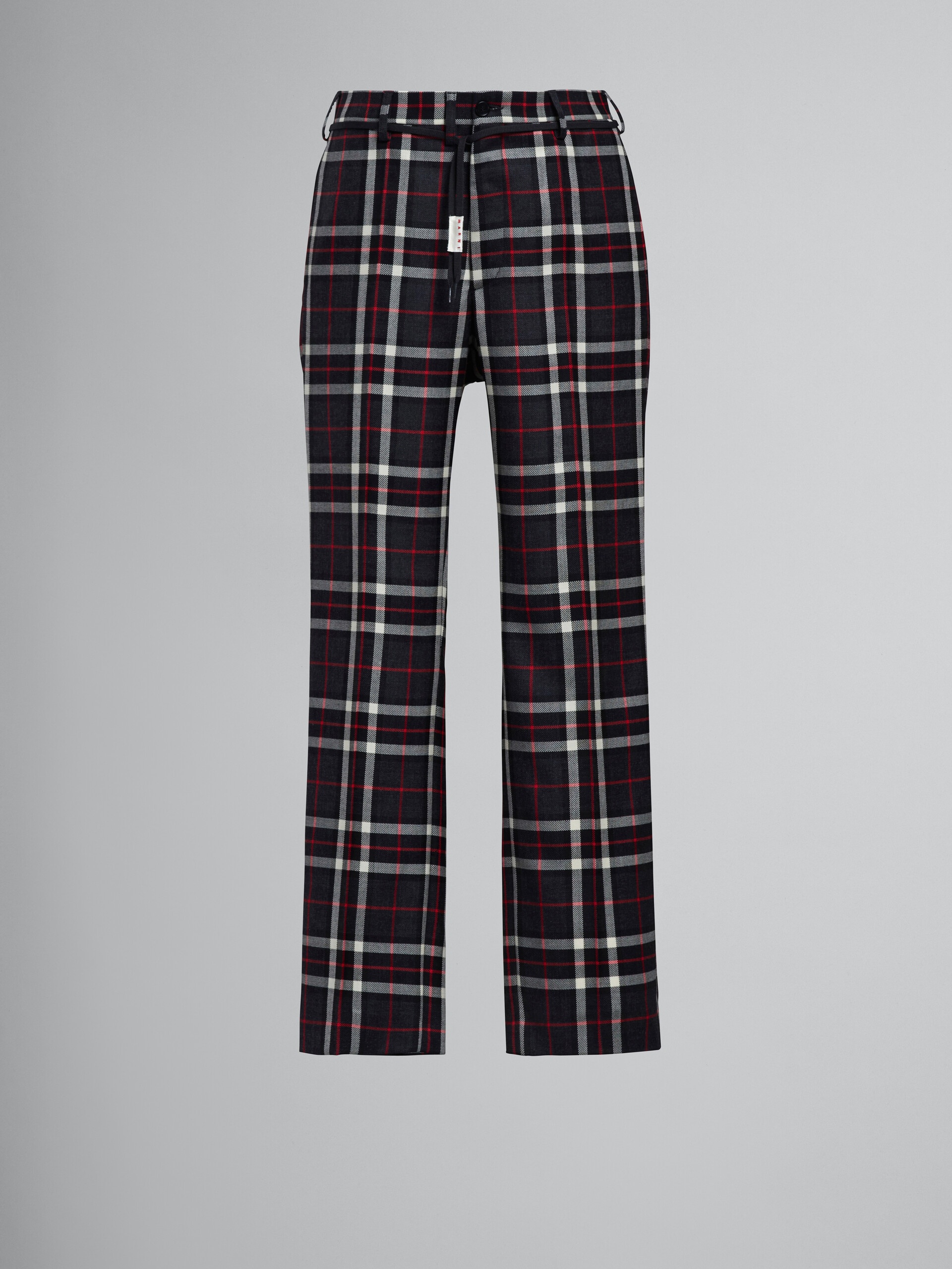 GREY TARTAN WOOL PANTS - 1