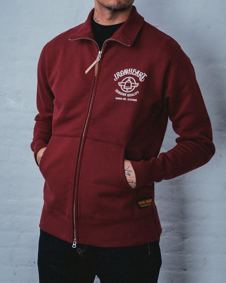 IHSW-60-BUR Printed 14oz Ultra Heavyweight Loopwheel Cotton Zip Up Sweater - Burgundy - 5