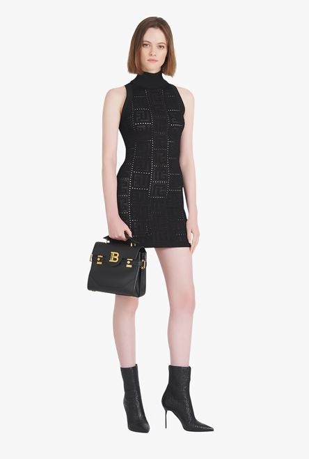 Short black eco-designed knit dress with Balmain monogram - 2