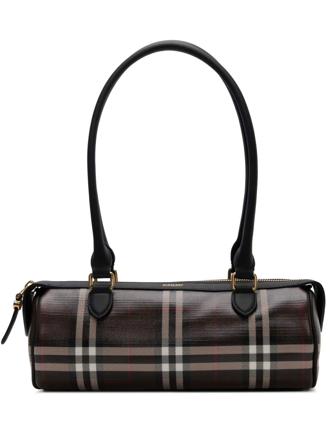 Brown Mini Check Barrel Bag - 1