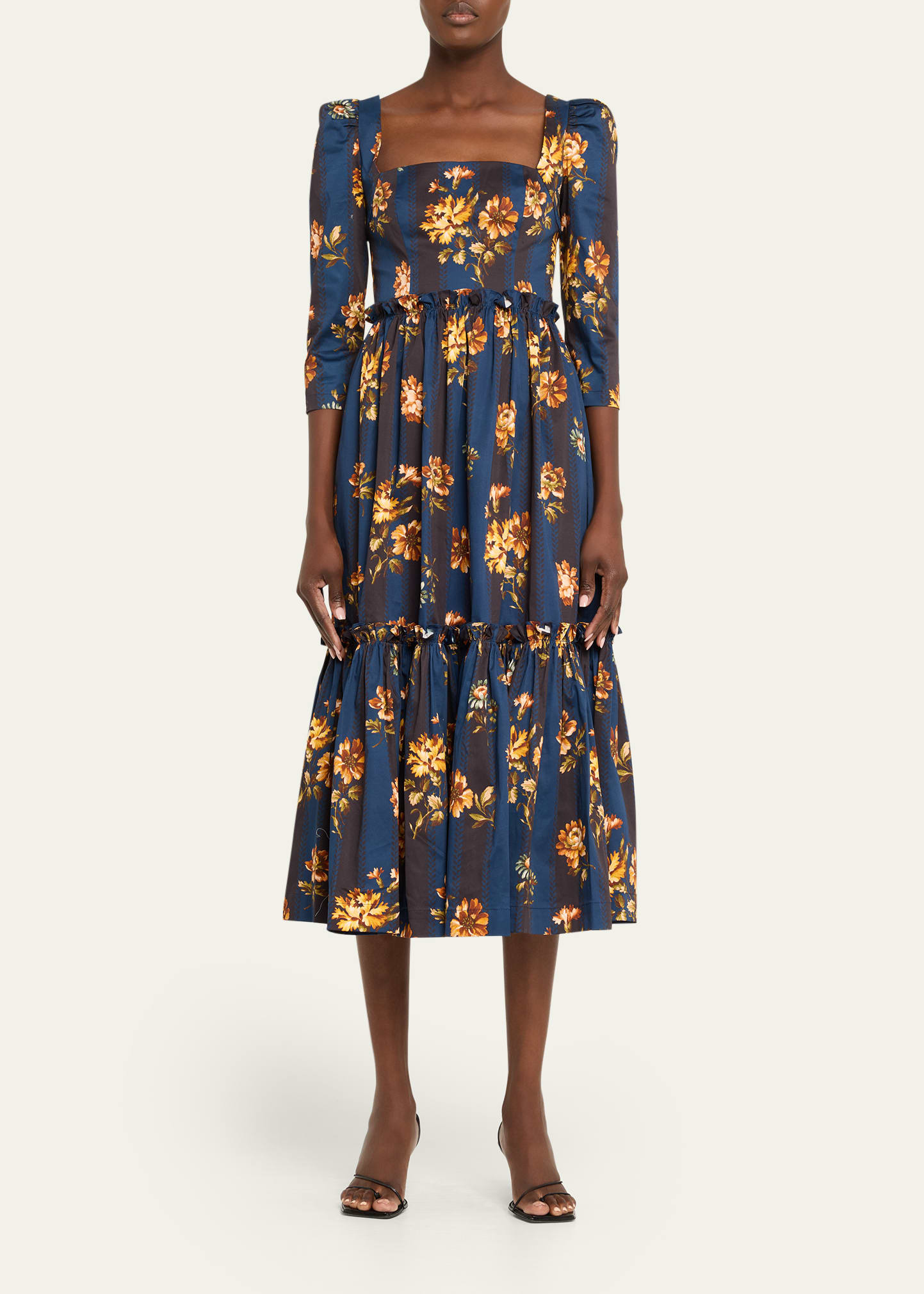 Blue Hill Printed Cotton Sateen Midi Dress - 2